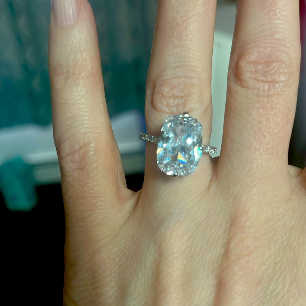 Sparkling Large Cushion Cut 5 Carat CZ Ring Sterling Silver